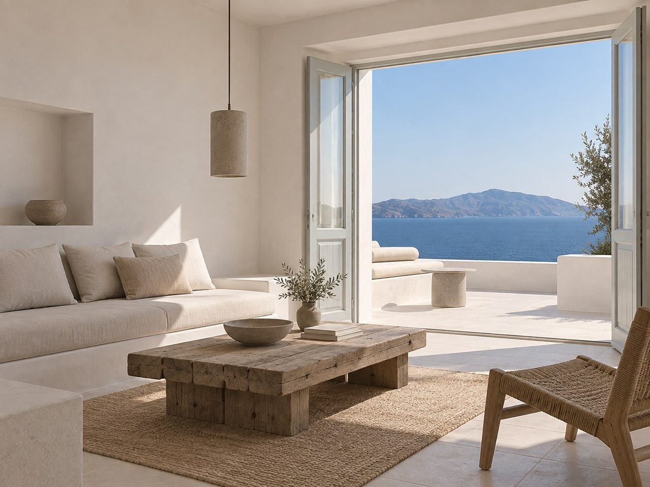 Living room in warm stone